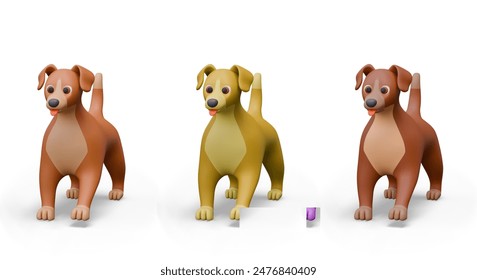 Set of 3D dogs of different colors. Domestic animal, cute pet on white background