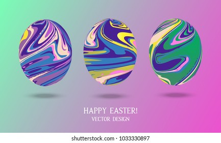 Set of 3d Easter eggs decorative with pastel marble background. Vector illustrate design. Happy Easter eggs.