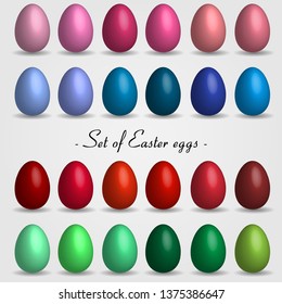 Set of 3D Easter eggs vector illustration. Realistic Easter eggs. Multicolored.