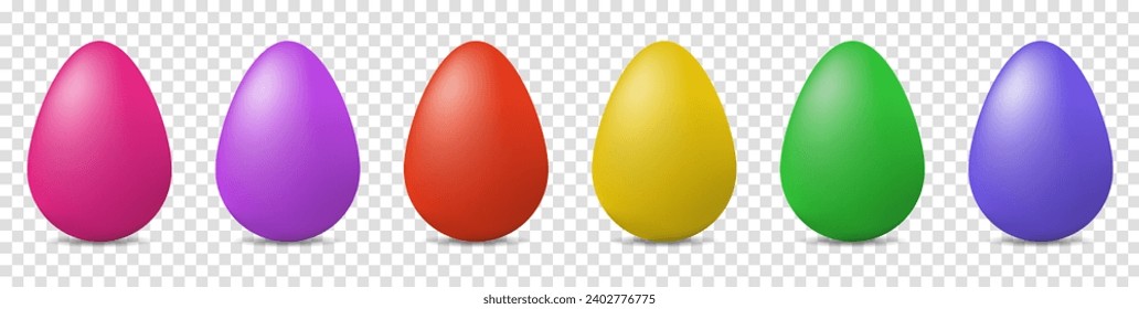Set of 3d easter eggs. Vector illustration isolated on transparent background
