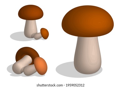 set of 3d edible mushrooms. Mushroom soup. Vegetarian restaurant menu. Minimalistic black and white vector