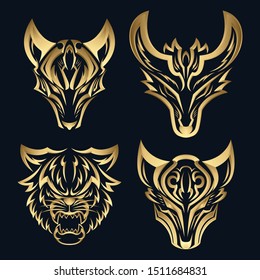 Set 3d elegant gold deer design logotype. premium luxury pictorial mark logo.