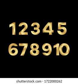 Set of 3D Elegant Gold numbers. golden numbers 1-9 isolated on a black background