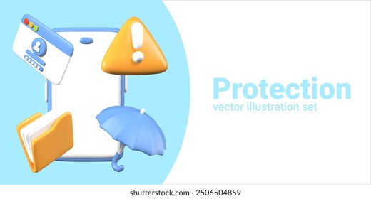 Set of 3D elements for advertising phone protection software