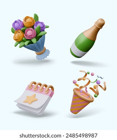 Set of 3D elements for festive design. Isolated vector templates