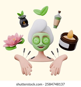 Set of 3D elements for spa concepts, compositions in fun style