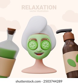 Set of 3D elements for spa relaxation concepts in cartoon style