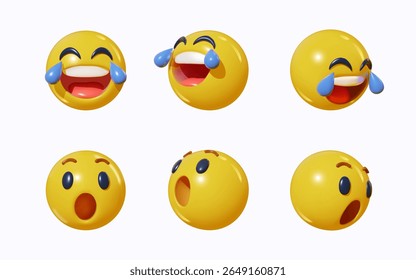 definir 3d emoji risada e surpreendente wow emoji face em vários pontos de vista