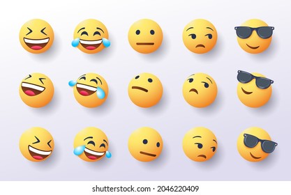 conjunto de emoji 3d en diversos puntos de vista de diseño