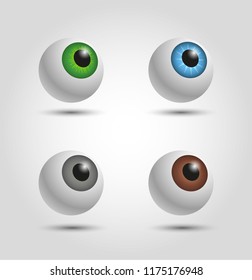 Set of 3d eyeballs with different colors of iris - blue, green, brown, gray. - Vector