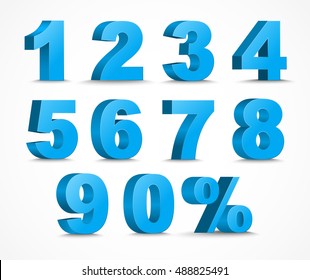 set of 3D figures and percent sign. The template in blue color