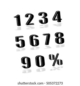 Set 3D of figures and sign of percent, icons vector EPS 10, abstract badges numbers from 1 to 0 flat design,  illustration modern isolated  for website or app - stock info graphics