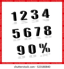 Set 3D of figures and sign of percent, icons vector EPS 10, abstract badges numbers from 1 to 0 flat design,  illustration modern isolated  for website or app - stock info graphics