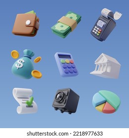 Conjunto de Icono 3d de finanzas, Concepto de negocios y financiero. Vector Eps 10.