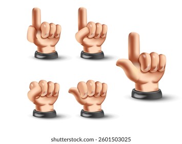 set of 3d finger with point and fist gesture icon realistic vector