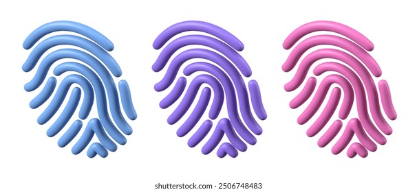 Set of 3D fingerprints of different colors. Isolated vector templates