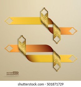 set of 3d floral ribbon banners with arabesque elements, easy to reshape (several shapes)