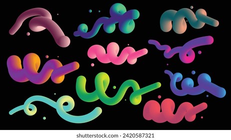 Set of 3d fluid amorphous in gradient multiple colors. Abstract colorful 3d art element ,gradient the colored element for modern futuristic design.