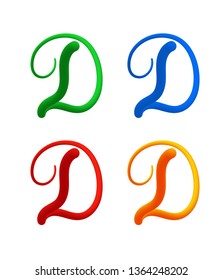 Set of 3D Fluid Curved Line Letter D