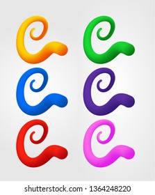 Set of 3D Fluid Curved Line Letter C