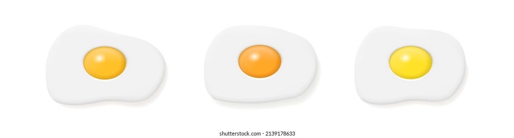 Set of 3d fried eggs. Vector clipart isolated on white background.