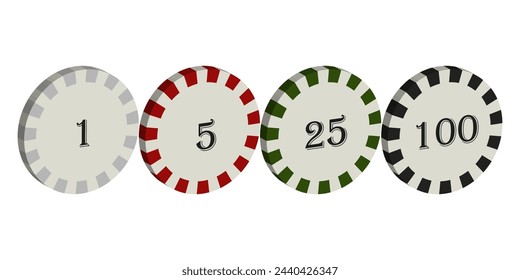 Conjunto de fichas de juego 3D sobre un fondo blanco. ilustración vectorial. fichas de juego