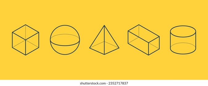 set of 3d geometric basic shapes icon vector 