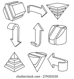 Set of 3D Geometric Shapes and Arrows, Vector Illustration