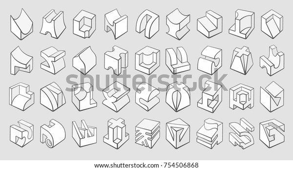 Set 3d Geometric Shapes Cube Designs Stock Vector (Royalty Free ...
