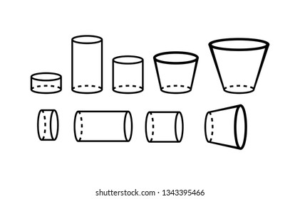 Set of 3D geometric shapes. Isometric views. geometry and math. Linear objects isolated on white background. Outline.abstract Used in teaching, website, publication 