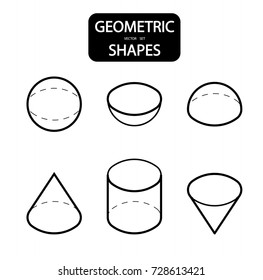 Set of 3D geometric shapes. Isometric views. The science of geometry and math. Linear objects isolated on white background. Outline. Vector illustration.