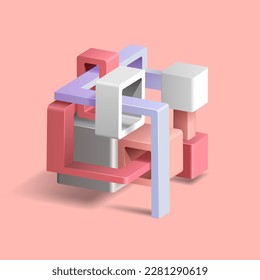 Set of 3D geometric shapes. Vector illustration of a 3D image of a set of geometric shapes. Sketch for creativity.
