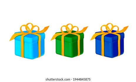 Set 3d gift box for birthday or party with ribbons. Vector