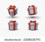 Set of 3D gift boxes with bows. Festive packaging of goods. Bonuses, surprises, additional free options. Elements for modern advertising, website design, mobile applications