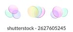 Set 3d glass round shape icon. Transparent circle podium, plate, disk, lens flying. Abstract color crystal element. Pastel gradient platform with glass morphism effect. Vector realistic illustration