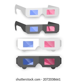 Set of 3D Glasses Icons isolated on White. Flat Simple Icon. Cinema Movie Film Watching Design Element Vector Illustration