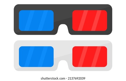 Set with 3D glasses. Glasses for watching film or cinema. Red and blue glass.
