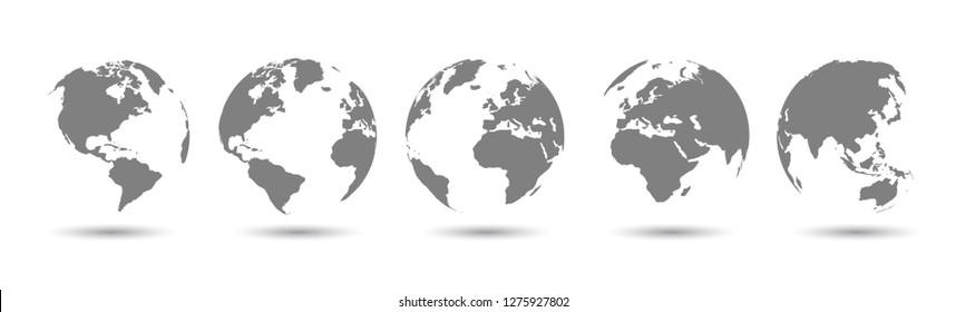 Set 3D Globes with World Maps - stock vector