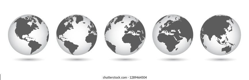 Set 3D Globes with World Maps - vector