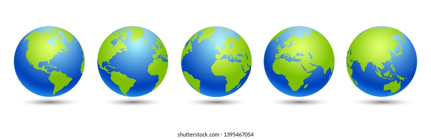 Set 3D Globes with World Maps - vector for stock