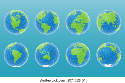 Set 3D Globes with World Maps vector EPS10.