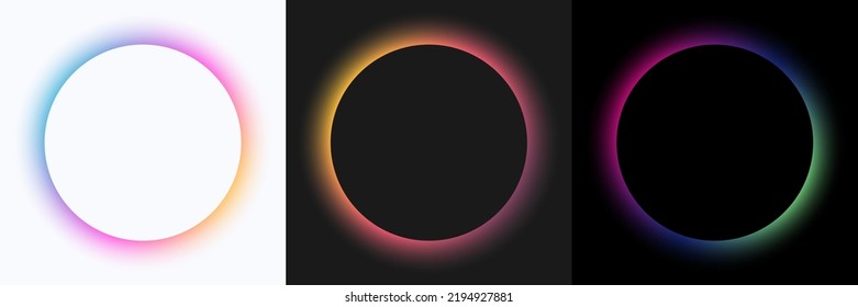 Set of 3D glowing neon color circles frames isolated background. Vector illustration