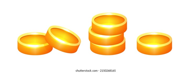 Set of 3d gold coins. Stack of gold coins. Vector clipart isolated on white background.