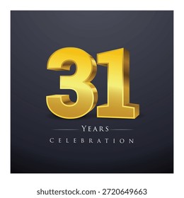 Un conjunto de números de oro 3D de 31 a 41 Ilustración vectorial de diseño de celebración.