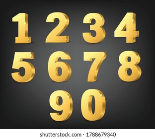 A set of 3D gold numbers. Vector illustration.