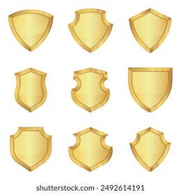 Set of 3D gold shield protection vector