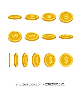set of 3d golden dollar coins