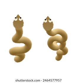 Set 3D golden Fluffy Texture Chinese 2025 Zodiac snake isolated transparent background. Hairy fur textured symbol 2025 New Year. 3D vector for web design.