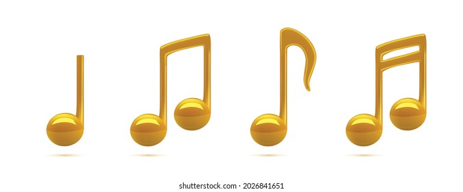 Set von 3D-Golden Music Notes, Vektorgrafik einzeln auf weißem Hintergrund