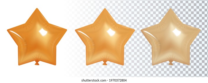 Set of 3d golden star balloons. Isolated vector illustration.